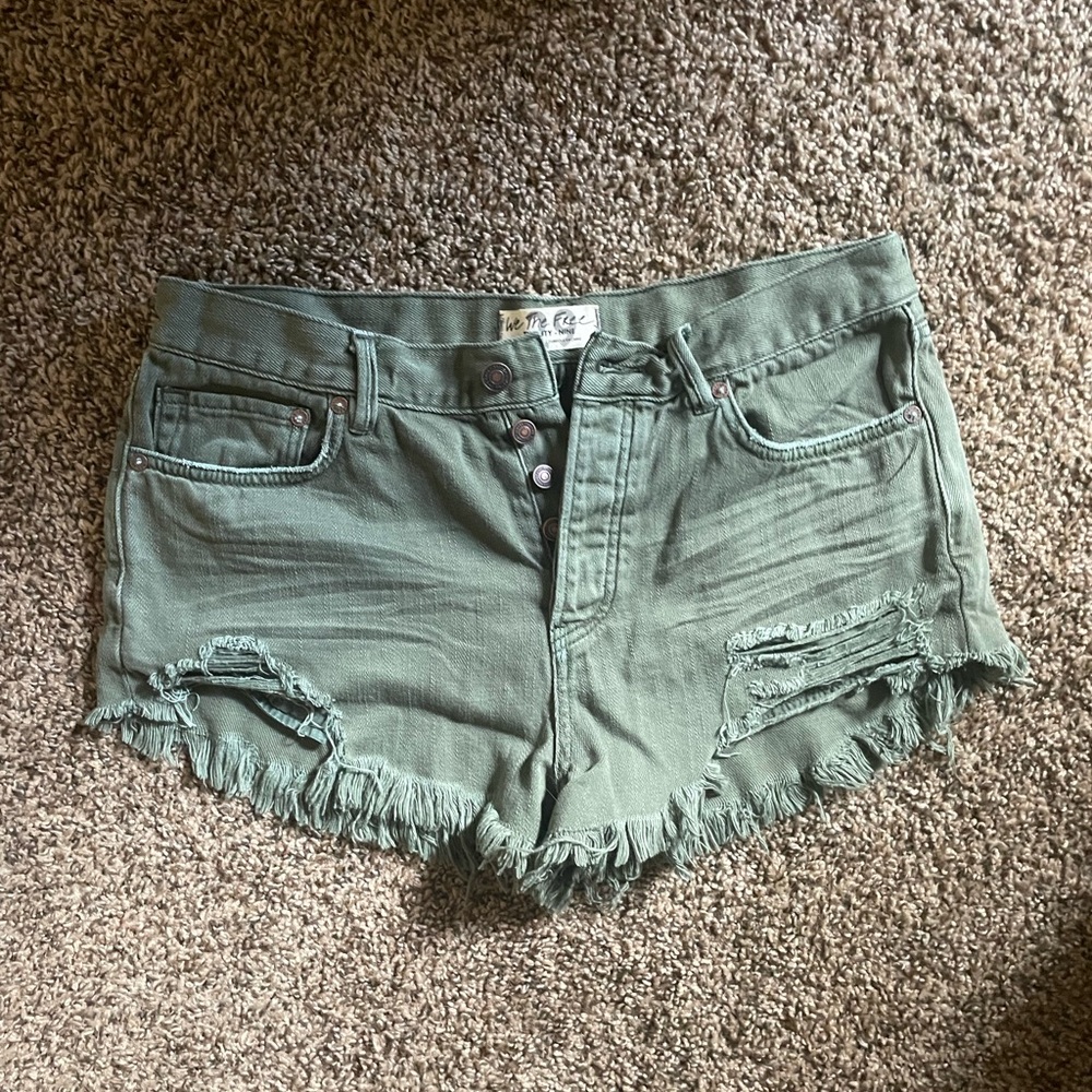 Green jean shorts